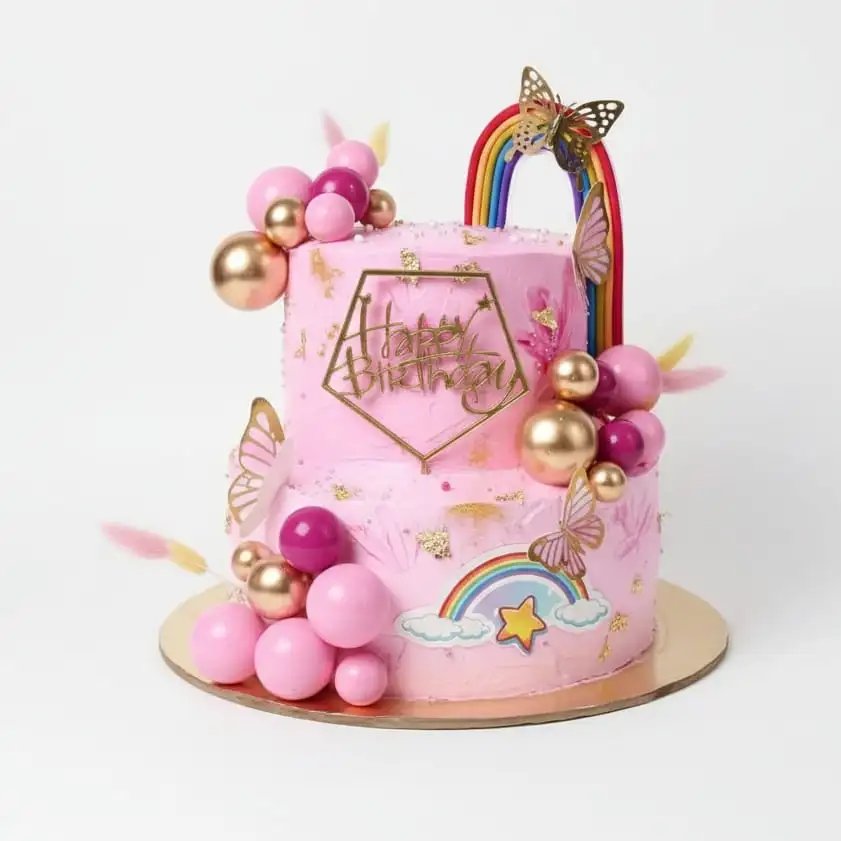Two-Tier Pink Rainbow Birthday Cake
