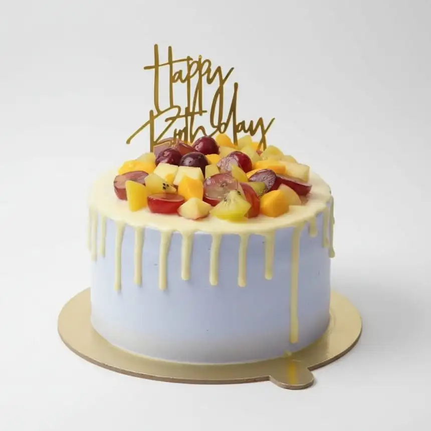 Fresh Fruit Lavender Cake with White Chocolate Drip
