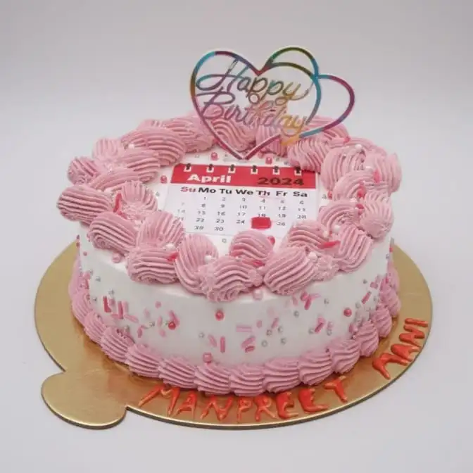White & Pink Birthday Cake with Calendar Theme