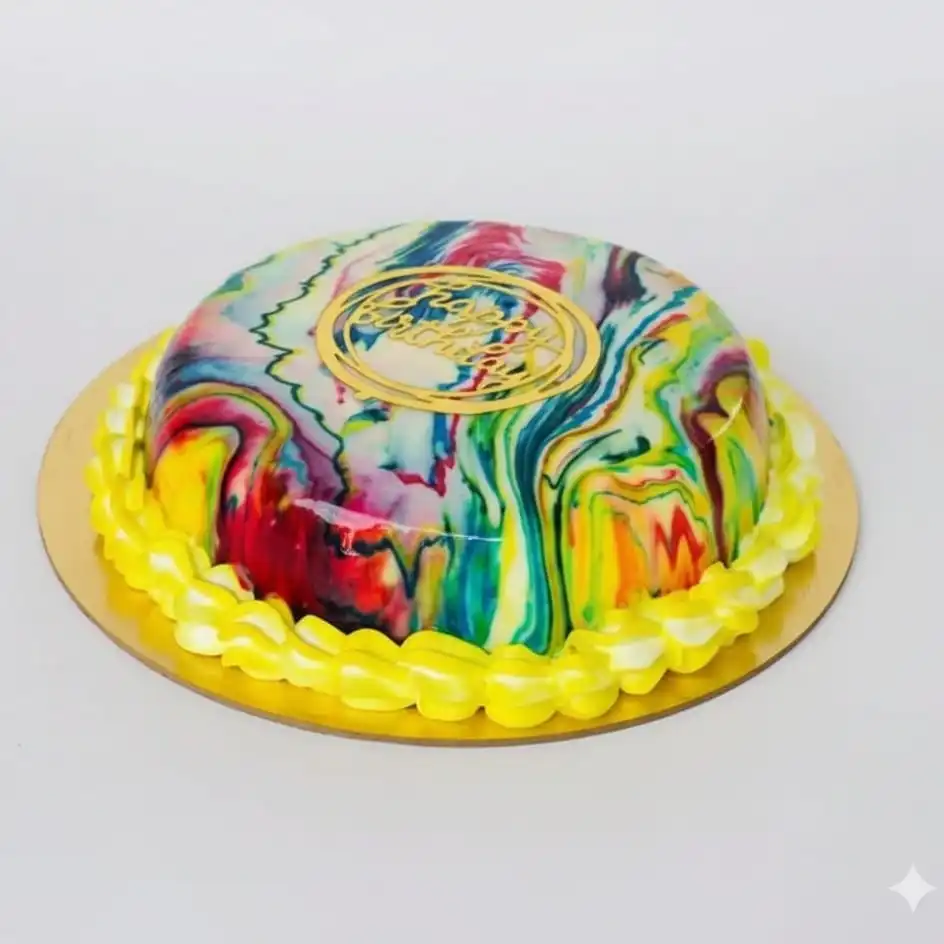 Rainbow Mirror Glaze Birthday Cake